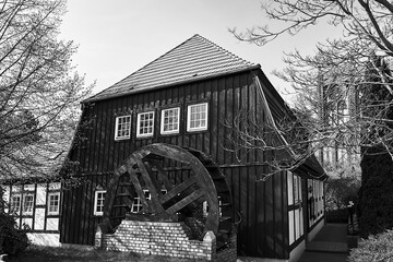 Historic wooden building of the former water mill