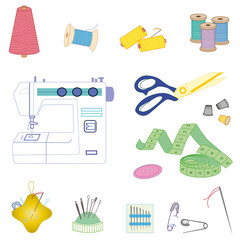 Set of elements for sewing and hand craft. Vector illustrations