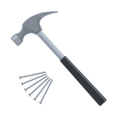 Hammer and nails isolated on white. Construction tools flat style. Vector illustration isolated on white.