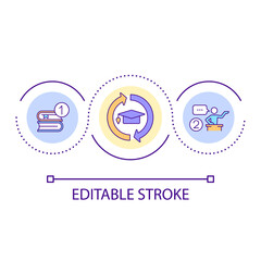Switch roles with teacher loop concept icon. Conduct lesson. Preparing homework. Reading books abstract idea thin line illustration. Isolated outline drawing. Editable stroke. Arial font used