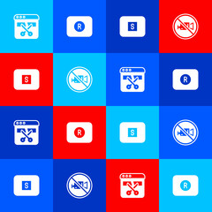 Set Video recorder or editor, Record button, Stop media and Prohibition no video recording icon. Vector