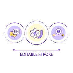 University disciplines loop concept icon. Natural and applied sciences. Humanities. Studying material abstract idea thin line illustration. Isolated outline drawing. Editable stroke. Arial font used