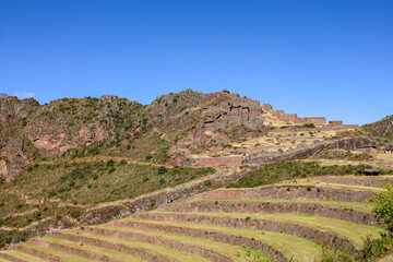 Fototapeta na wymiar Nice view of the Pisac ruins in Cusco.