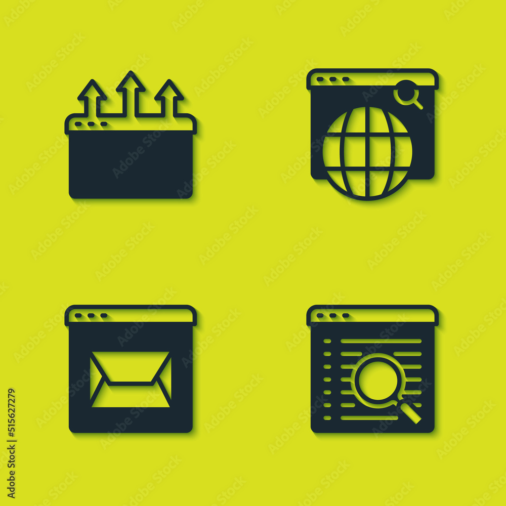 Poster set browser window, search engine, website and mail and icon. vector