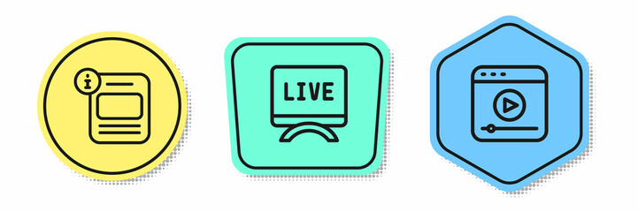 Set line Information, Live report and stream. Colored shapes. Vector