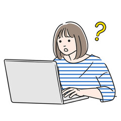 パソコン作業中に疑問が湧く女性