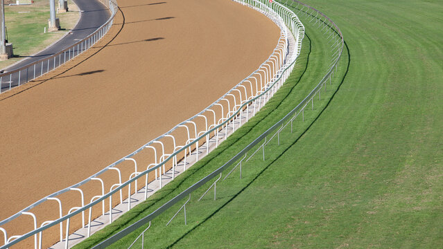 Horse Racing Tracks Grass Sand Railing Divider Overhead Photo.
