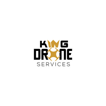 Logo Template About Photography And Aerial Videography King Drone Service. King Drone Logo Service With Crown Symbol and Drone Icon.
