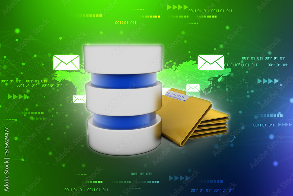 Poster 3d rendering folder connected to database