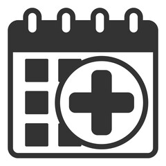 Red cross, ambulance sign on tear-off calendar - vector sign, web icon, illustration on white background, glyph style