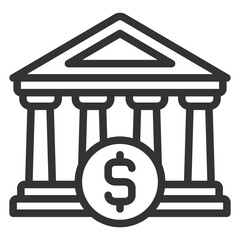 Bank building with columns and dollar sign - vector sign, web icon, illustration on white background, outline style