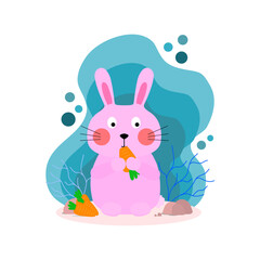 Vector pink rabbit with carrots It can be used to compose a variety of works.
