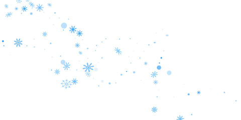 Naklejka na ściany i meble Blue delicate openwork snowflakes scatter on a white background. Festive background, postcard design, wallpaper