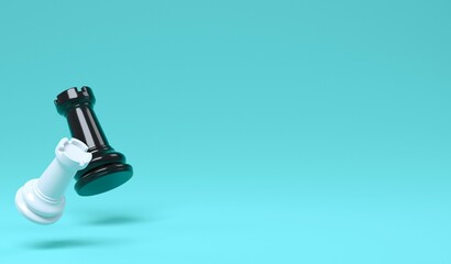 3D illustration black and white rook on sky blue background for copy space , 3D rendering object chess concept