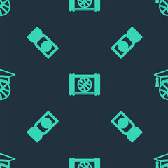 Set line Basketball game video, ticket and training on seamless pattern. Vector