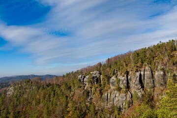 Fototapeta premium mountain range view from top of the forest in the mountains beautiful landscape. nature, travel background