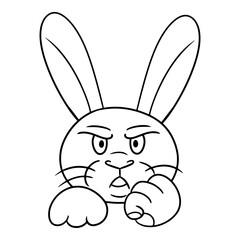 Monochrome picture, Angry rabbit shows fist, vector illustration in cartoon style