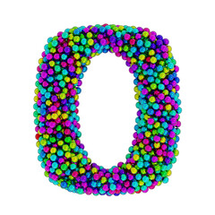 Number 0 made of colored metal balls, isolated on white, 3d rendering