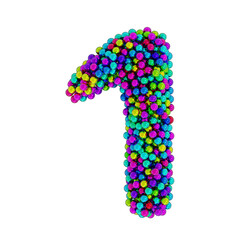 Number 1 made of colored metal balls, isolated on white, 3d rendering