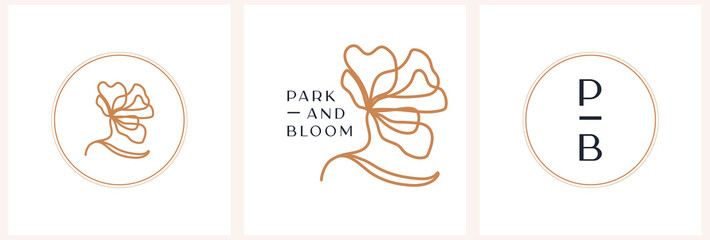 Vector abstract logo design template in trendy linear minimal style - flower and letter - abstract symbol for cosmetics and packaging, jewellery, hand crafted or beauty products