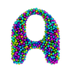 Letter A made of colored metal balls, isolated on white, 3d rendering
