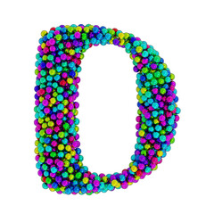 Letter D made of colored metal balls, isolated on white, 3d rendering