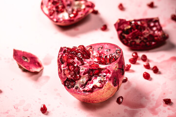Fresh pomegranate on pink background