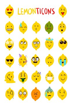 Lemon Emoticons - Illustrated emoji in the shape of lemons