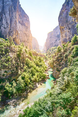 Hiking on the Trail "Sentier de l'Imbut" in the Verdon Canyon in Provence - France