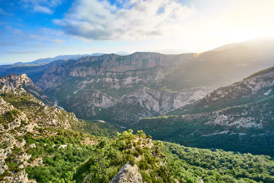 Panoramic view over Grand Canyon of Verdon in the Provence in southern France. Viewpoint "Col d'Illoire".