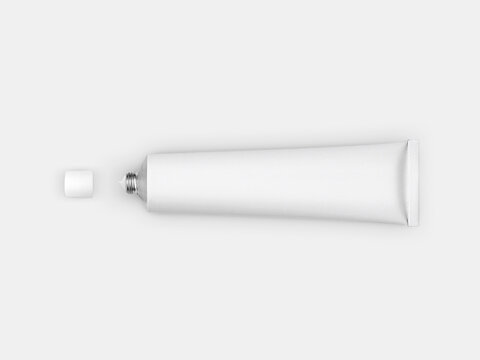 Top view, white tube with on a white background