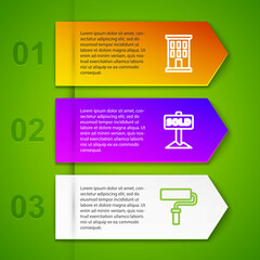 Set line House, Hanging sign with text Sold, Paint roller brush and Sale. Business infographic template. Vector