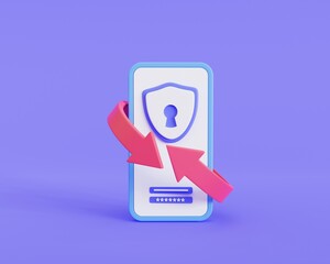 Fototapeta premium Password change icon. Notification. Security message. Save data on phone. 3d illustration