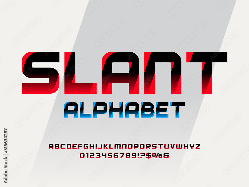 Fototapete modern slant style alphabet design with uppercase, numbers and symbol