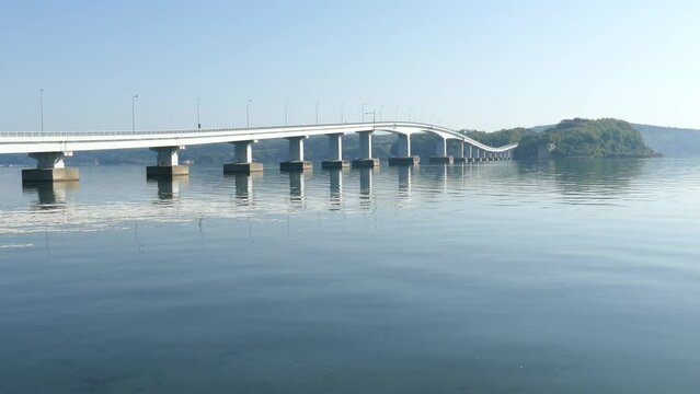 石川県　朝焼けの綺麗な能登島大橋