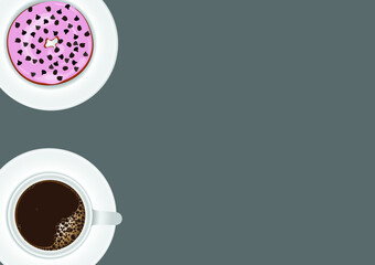 Donut Strawberries and chocolate chips topping in grey background