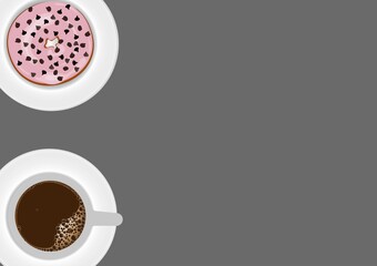 Donut Strawberries and chocolate chips topping in grey background