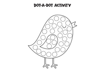 Dot a dot activity with cute bird. Dot marker game for kids.