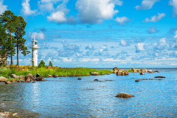 Baltic sea coast and lighthouse. Vergi, Estonia - obrazy, fototapety, plakaty