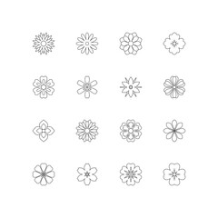 Set of flower line icons. Collection of design elements. Decorative symbols. Vector illustration.