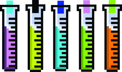 pixel art test tube, science Laboratory glassware pixel set.