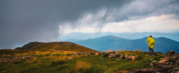 Panoramic mountain view. Stormy weather in the mountains