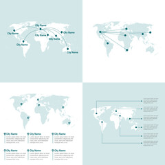 World Map Infographic Set, World Map, Vector Map, Countries Map, Route, Locations © TingDesign