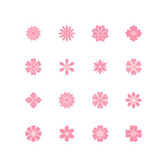 Fototapeta na wymiar Set of pink flowers. Collection of design elements. Decorative symbols. Vector illustration.