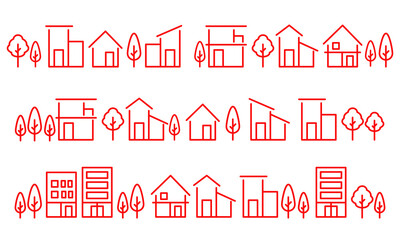 シンプルな家や街並みの線のアイコンセット