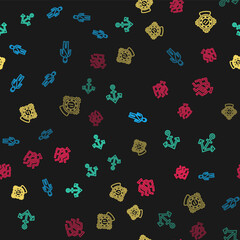 Fototapeta na wymiar Set line Wetsuit for scuba diving, Anchor, Aqualung and Coral on seamless pattern. Vector