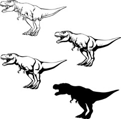 Tyrannosaurus Rex , dinosaur realistic image, vector, positions, illustration, black and white, silhouette, logo, trademark, chevron for decoration and design, packaging and posters