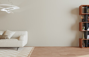 minimal interior style poster Mock up the living room wall in white with modern sofa and decorations in the living room...copy space. 3D rendering.
