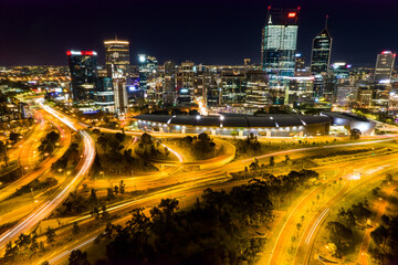 Fototapeta na wymiar Perth city aerial at night, Western Australia 