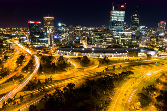 Perth City Aerial At Night, Western Australia 